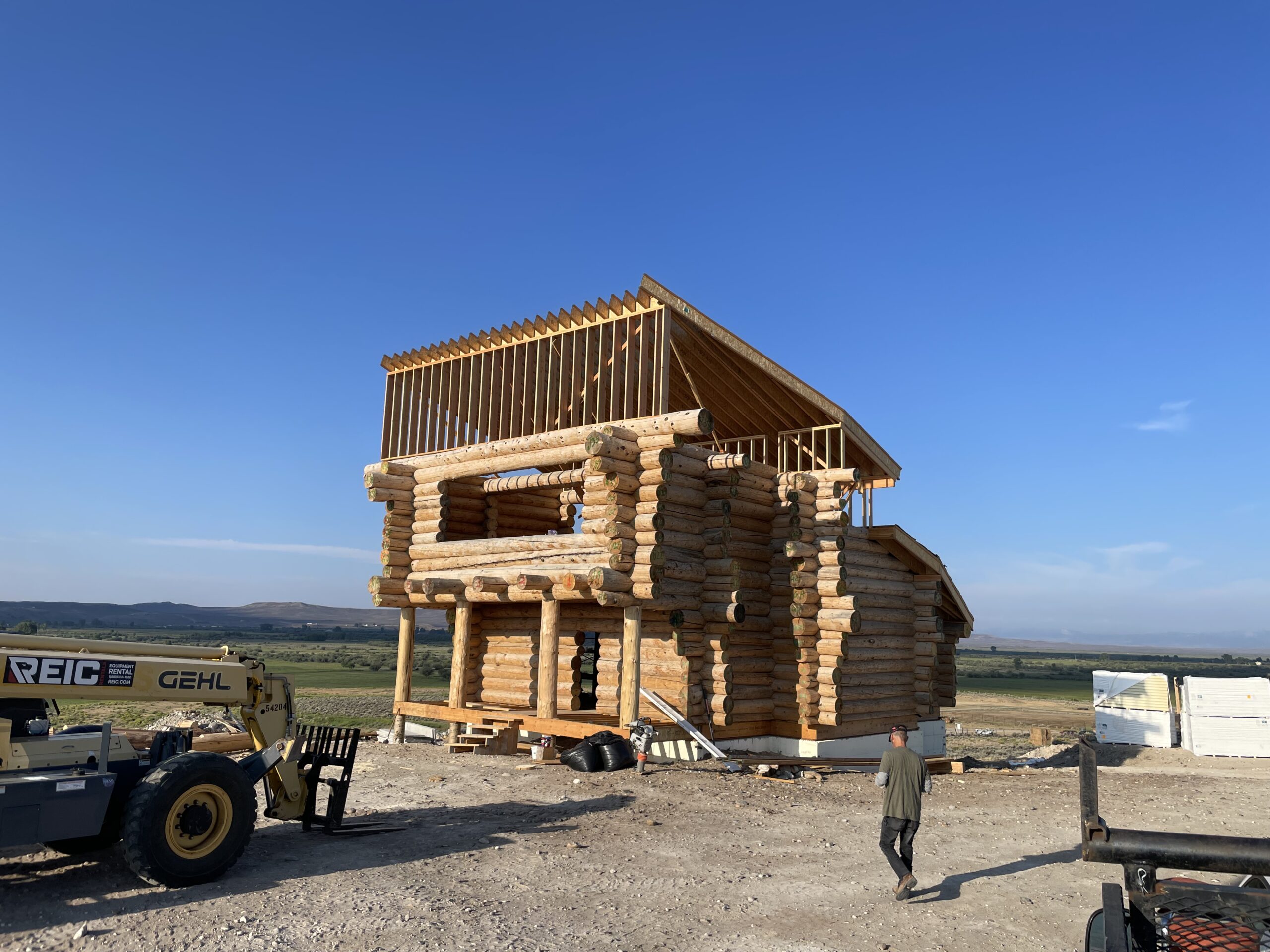 Burton handcrafted log home project during construction