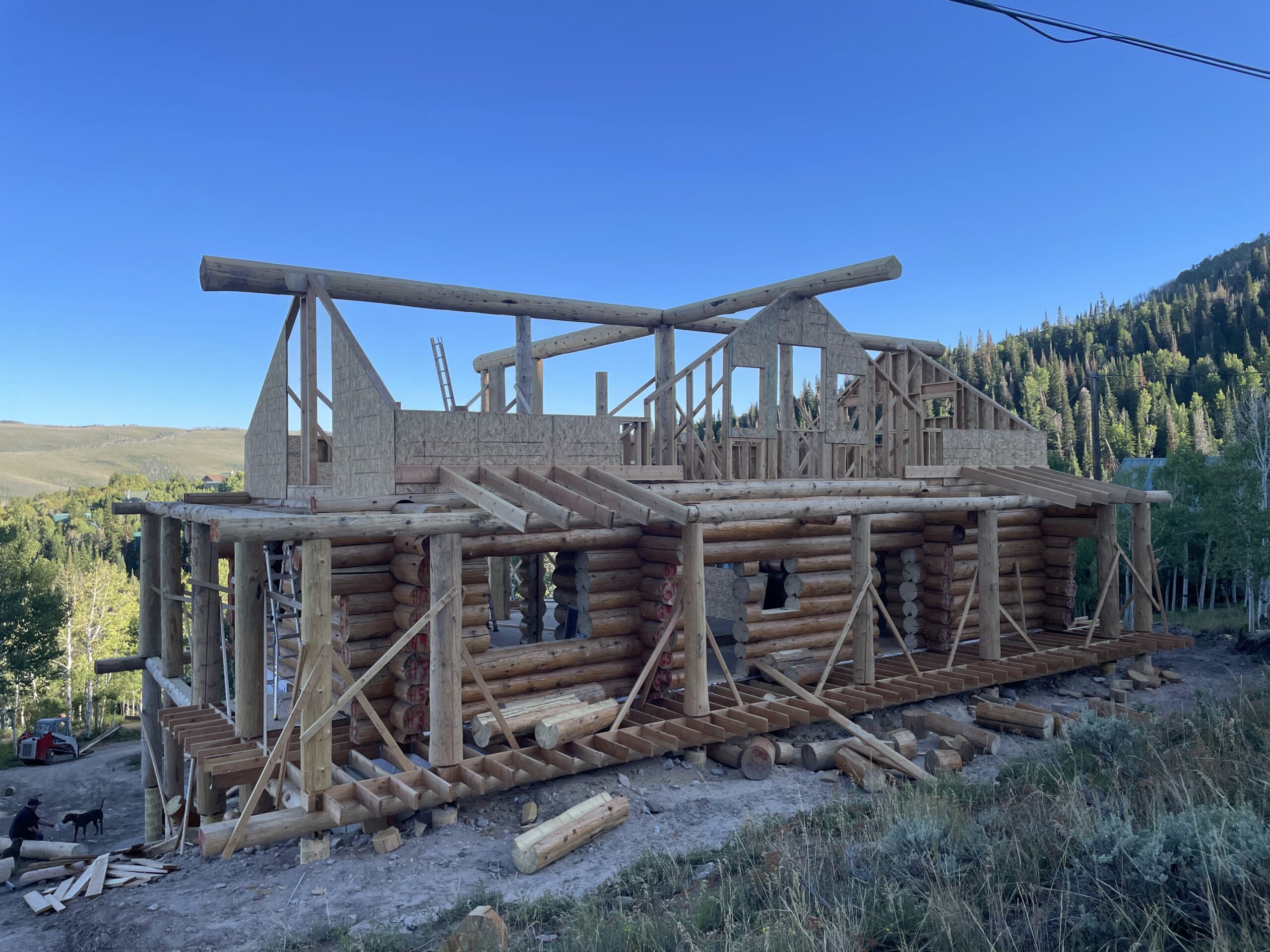 Custom handcrafted log home taking shape during construction