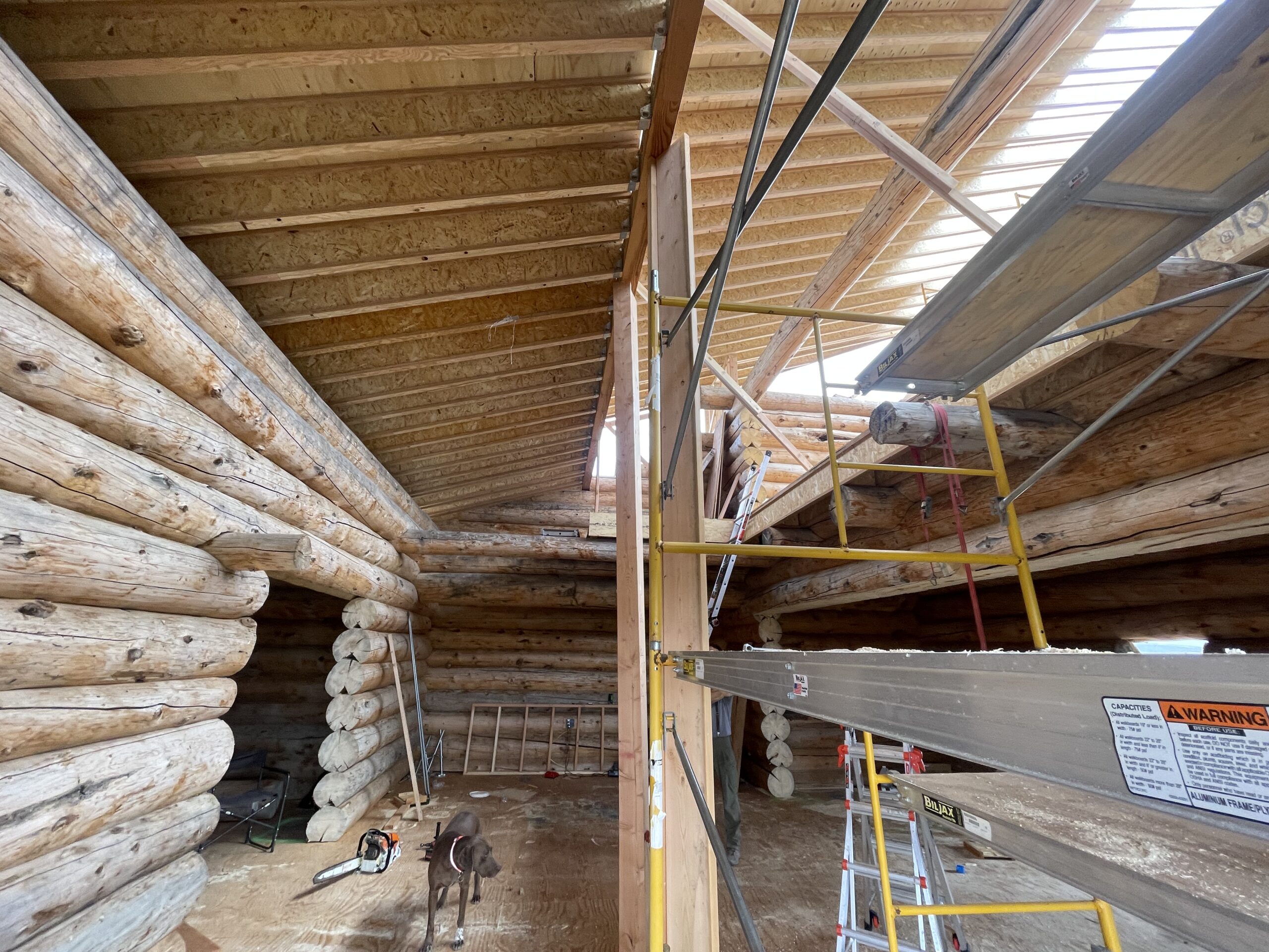Long interior view of the Burton handcrafted log home