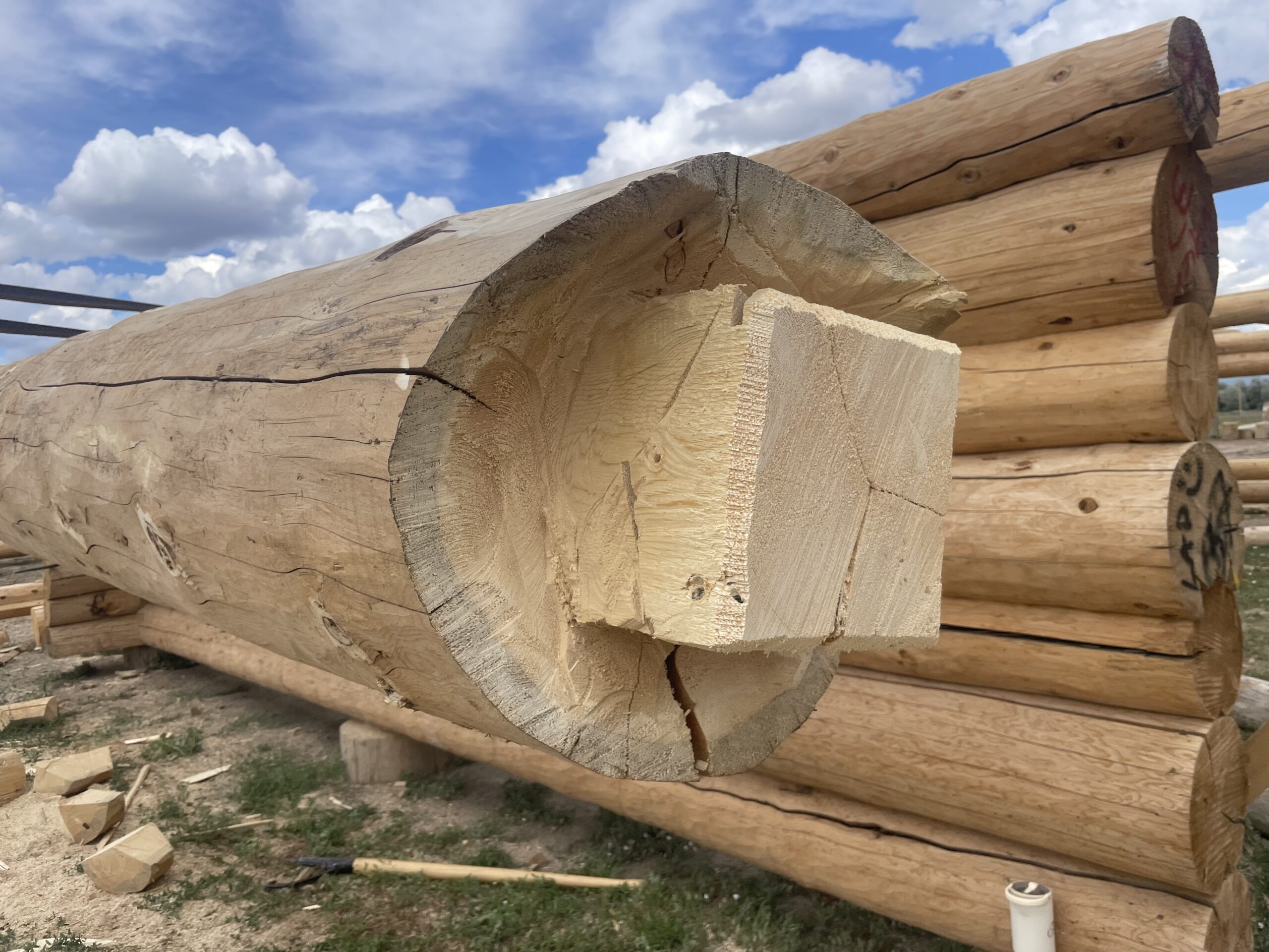 Handcrafted log joinery on the Hale's project