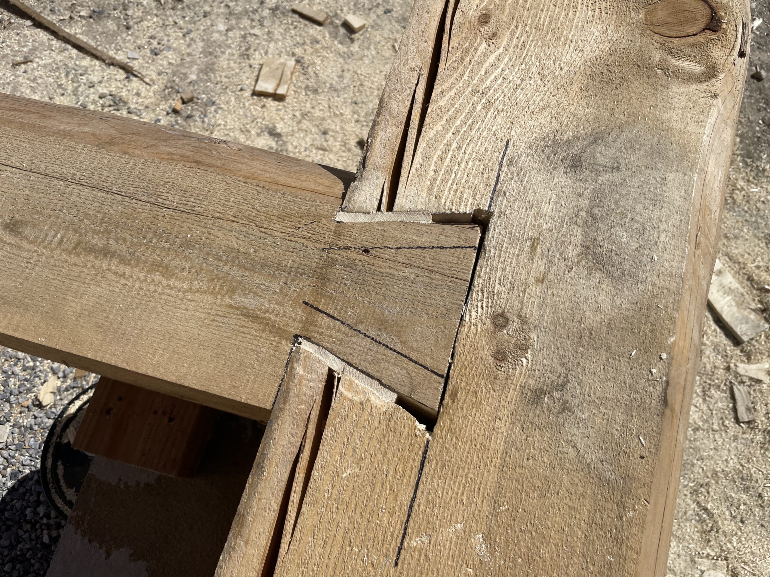 Technical log joinery detail on the Collard's handcrafted home